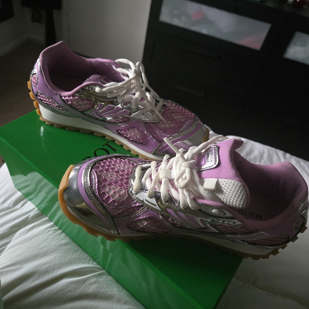 Bottega Veneta Pink and Silver Athletic Shoes